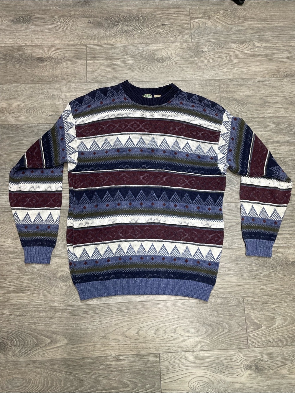 Vintage TT&CO Sport Geometric Pattern Knit Sweater Medium Cotton Made In Canada